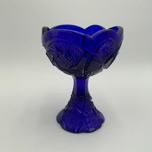Stunning Vintage Cobalt Blue Glass Pedestal Compote Candy Dish 6"